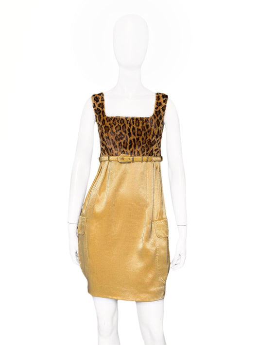Gianni Versace Fall 1994 Faux Leopard Fur Mini Dress 38