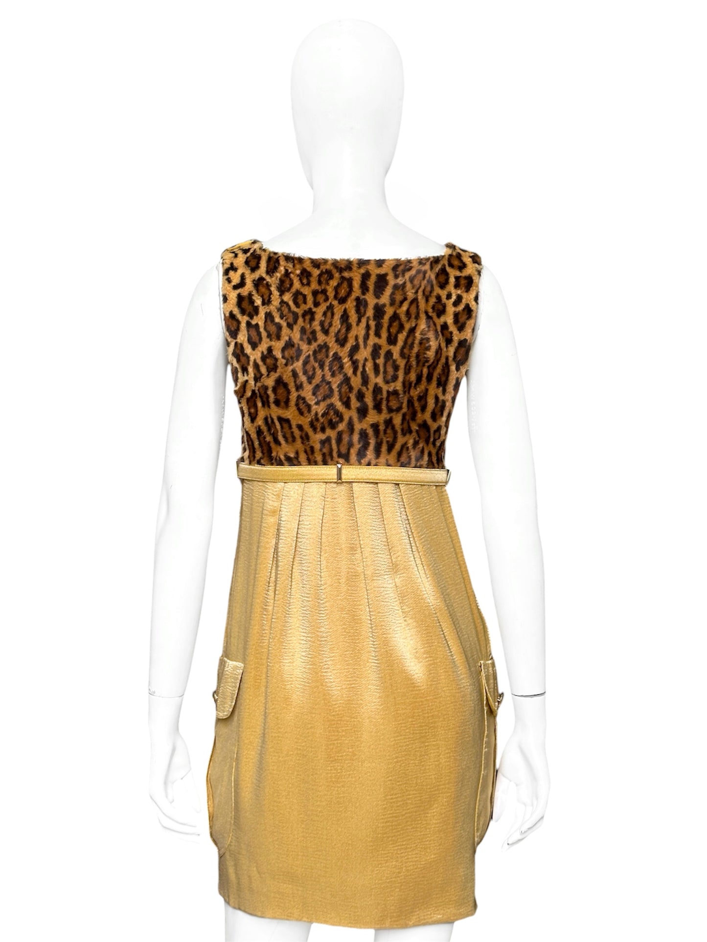Gianni Versace Fall 1994 Faux Leopard Fur Mini Dress 38