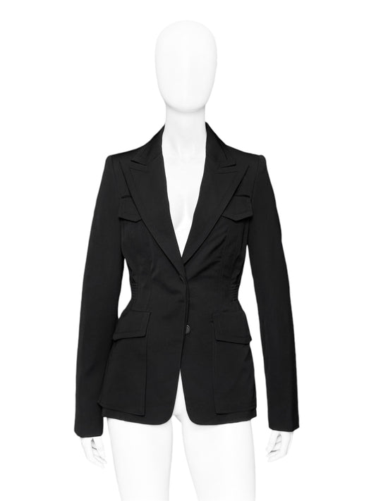 Gucci Fall 2003 Tom Ford Black Wool Military Blazer Jacket 40