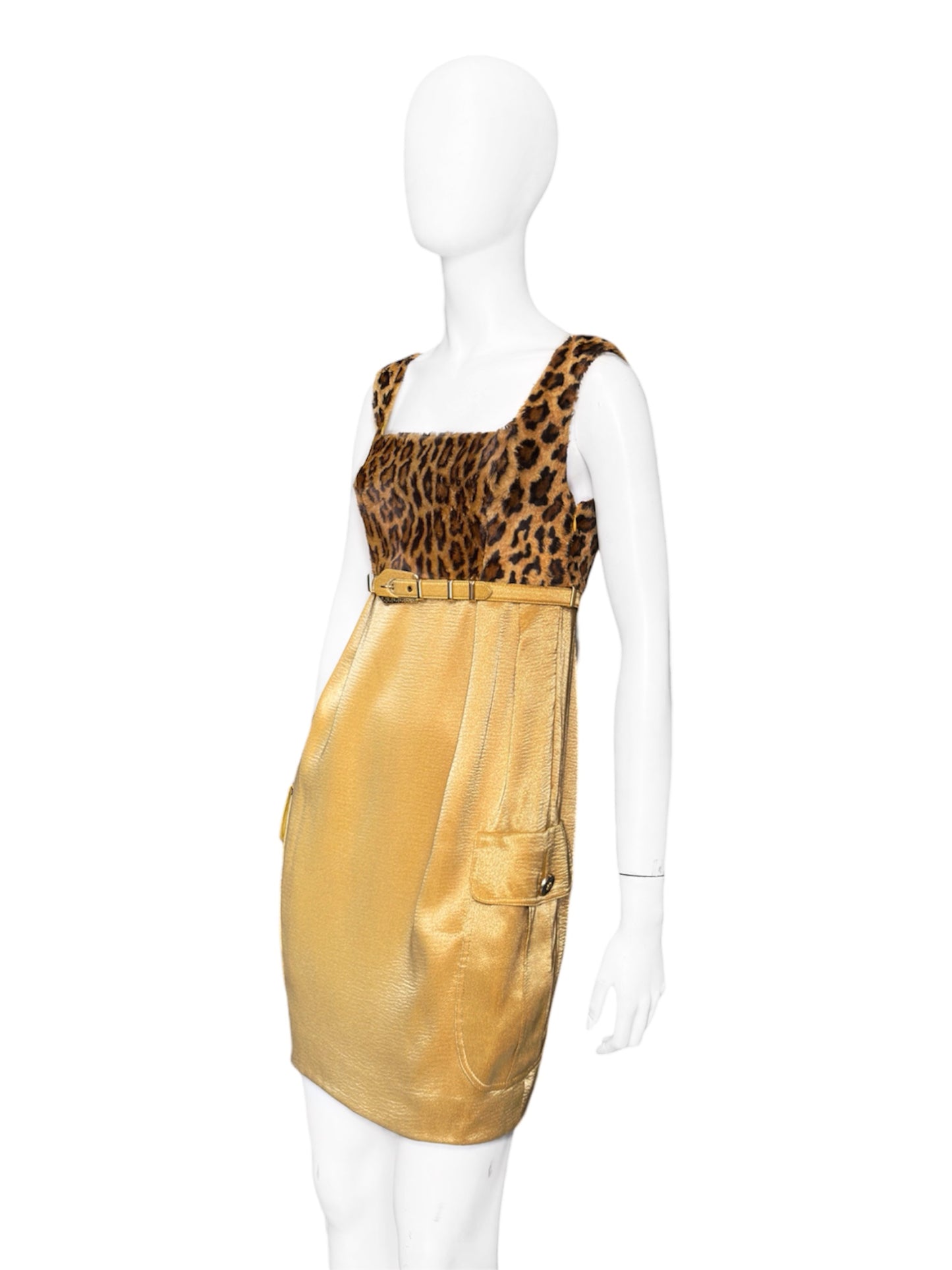 Gianni Versace Fall 1994 Faux Leopard Fur Mini Dress 38