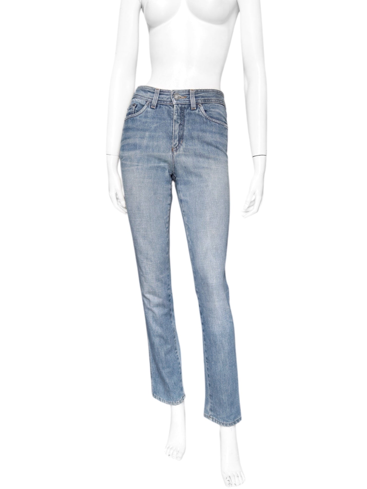 Gucci Fall 2001 Tom Ford “G” Cursive Embroidery Light Blue Washed Jeans 40