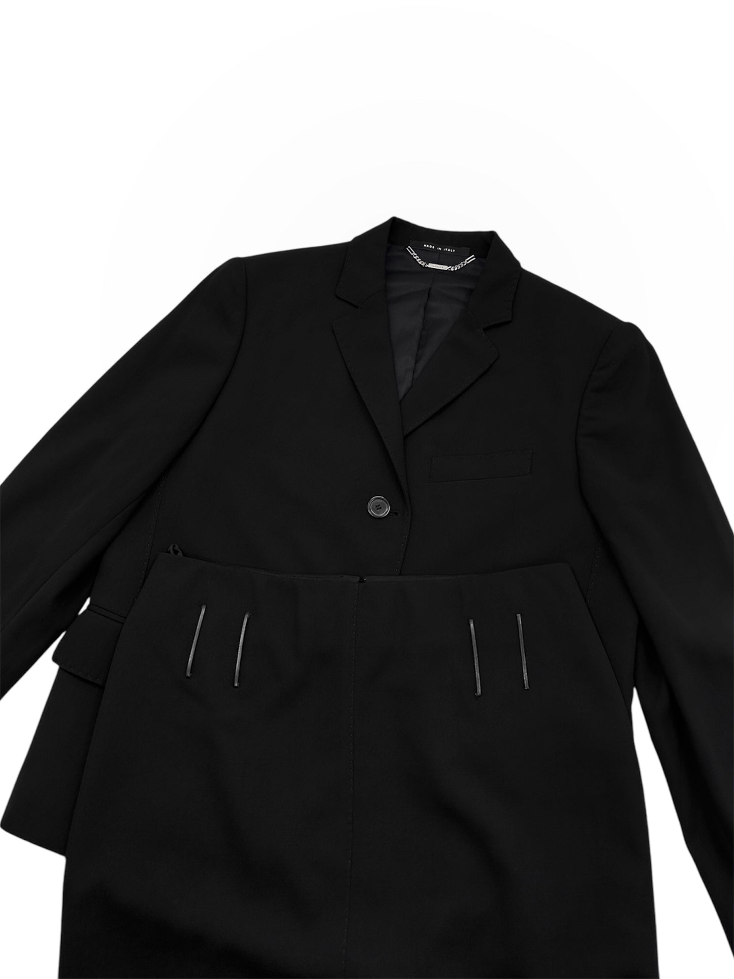 Gucci Fall 2001 Tom Ford 3-Buttoned Black Laine Wool Blazer Jacket Skirt Set 42&38