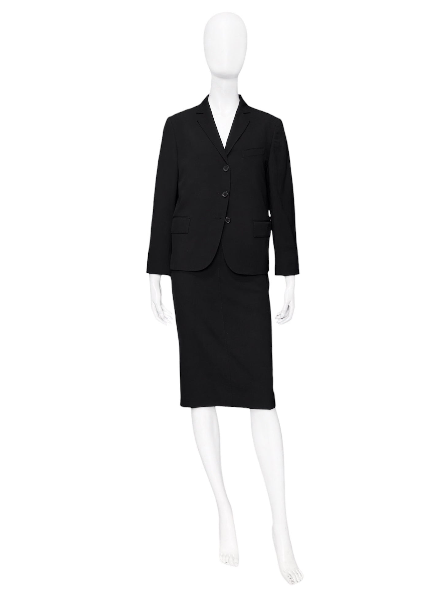 Gucci Fall 2001 Tom Ford 3-Buttoned Black Laine Wool Blazer Jacket Skirt Set 42&38