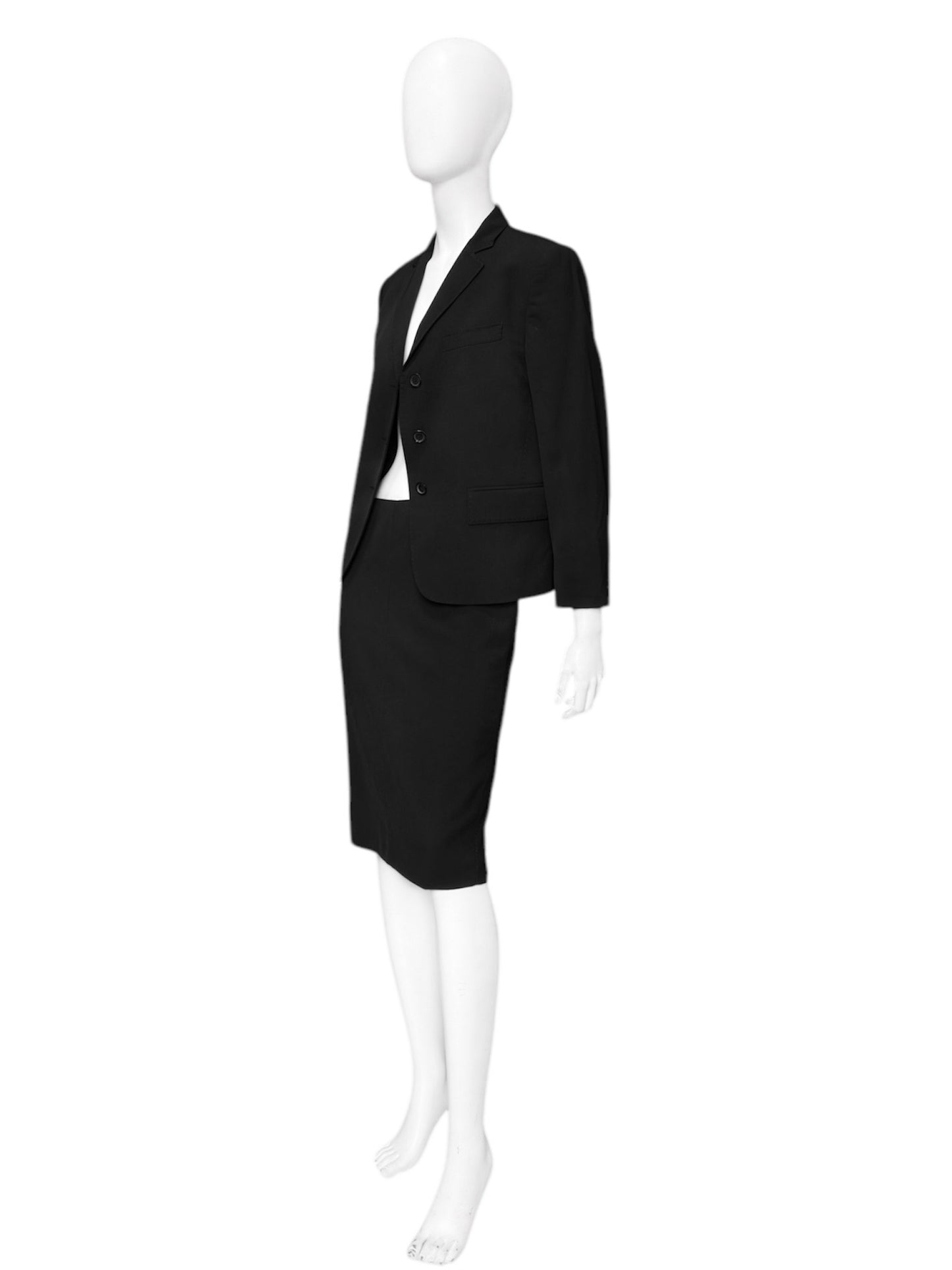 Gucci Fall 2001 Tom Ford 3-Buttoned Black Laine Wool Blazer Jacket Skirt Set 42&38