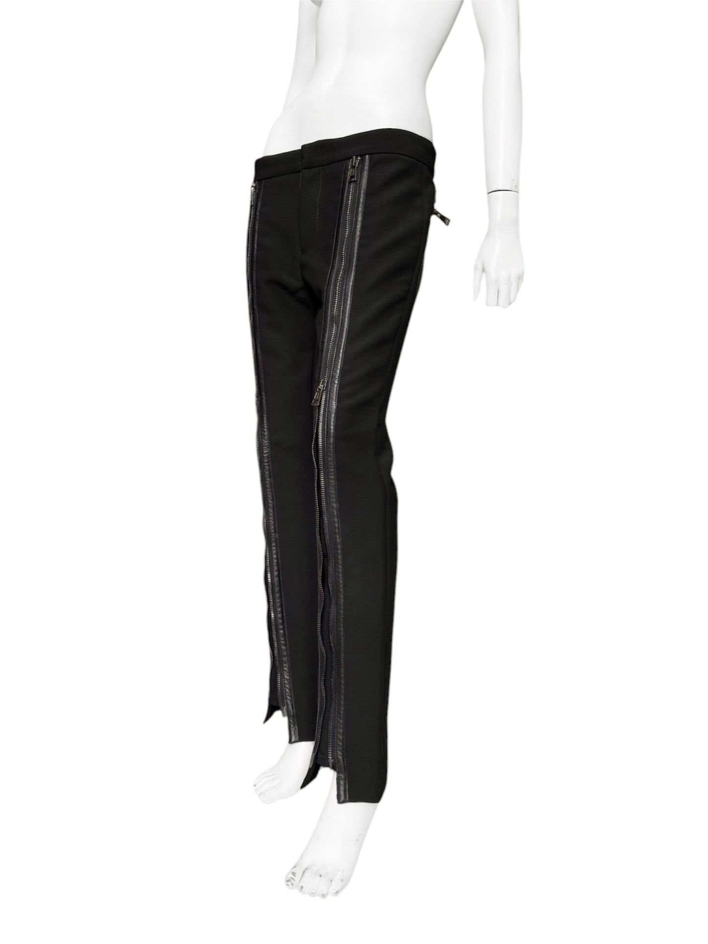 ICONIC Gucci Fall 2001 Tom Ford Black Wool & Leather Zipper Pants 42