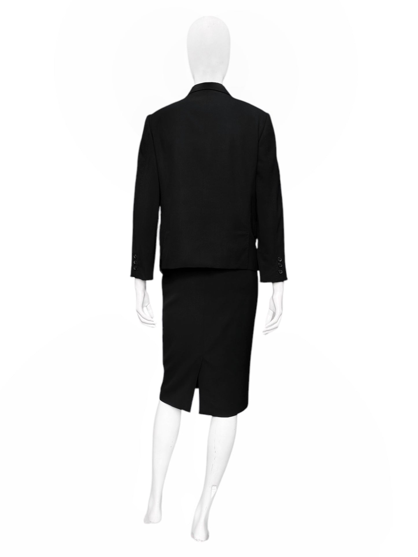 Gucci Fall 2001 Tom Ford 3-Buttoned Black Laine Wool Blazer Jacket Skirt Set 42&38