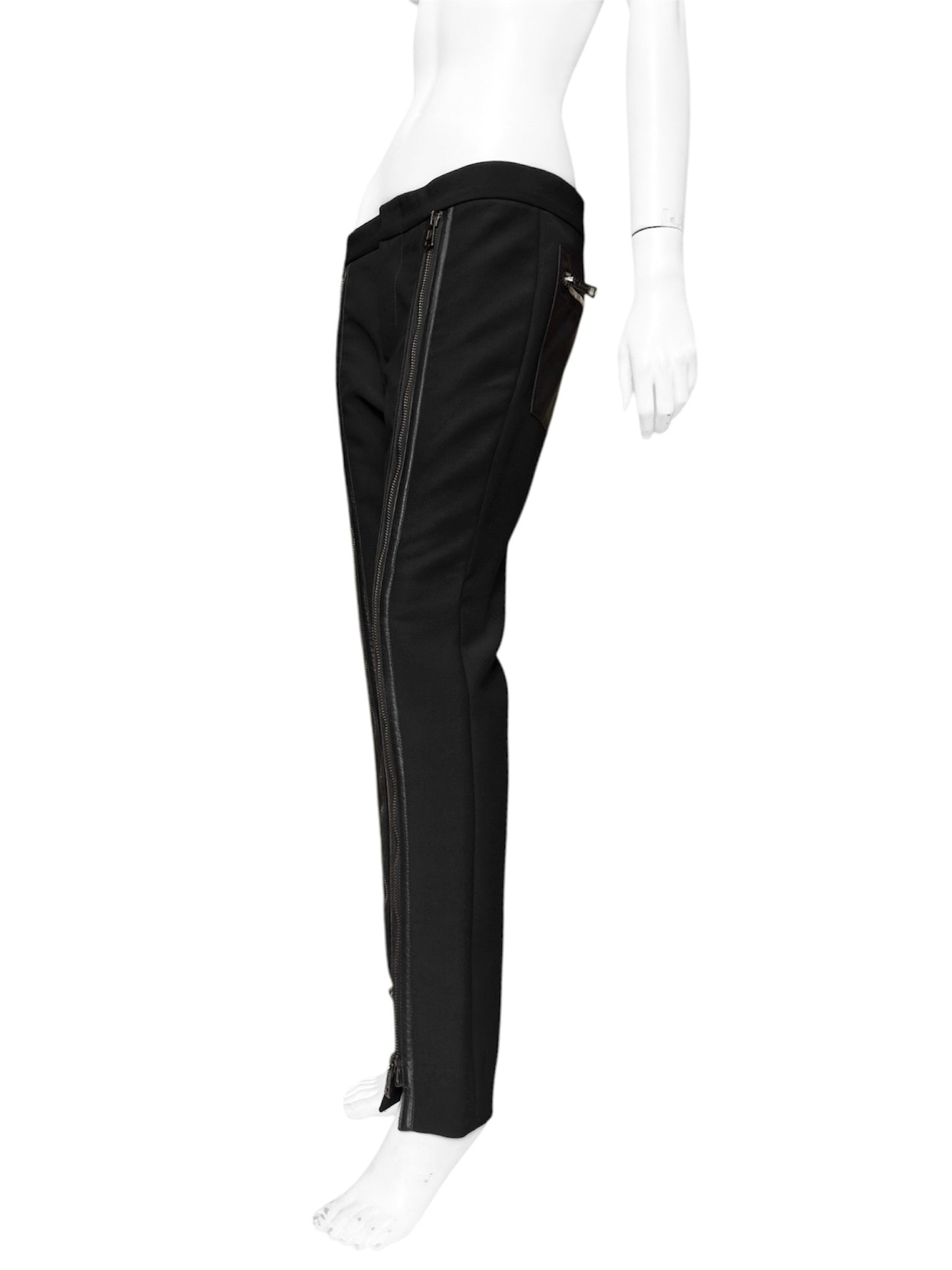 ICONIC Gucci Fall 2001 Tom Ford Black Wool & Leather Zipper Pants 42