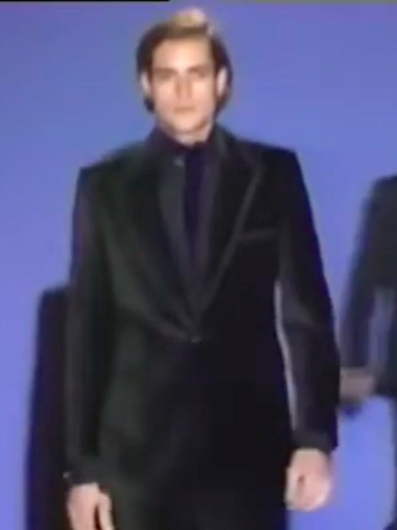 Gucci Fall 1996 Tom Ford Blue Velvet Striped Silk Scarf Neckpiece