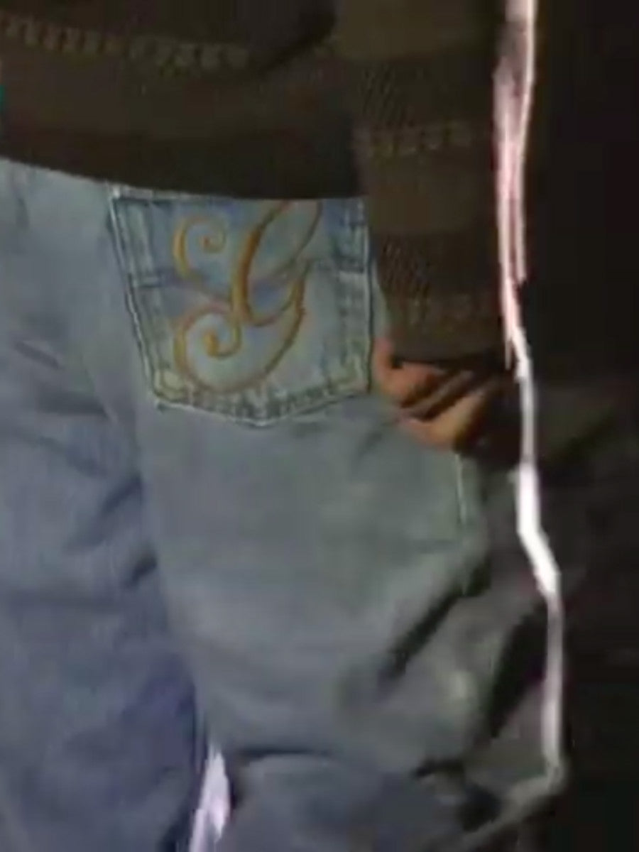 Gucci Fall 2001 Tom Ford “G” Cursive Embroidery Light Blue Washed Jeans 40