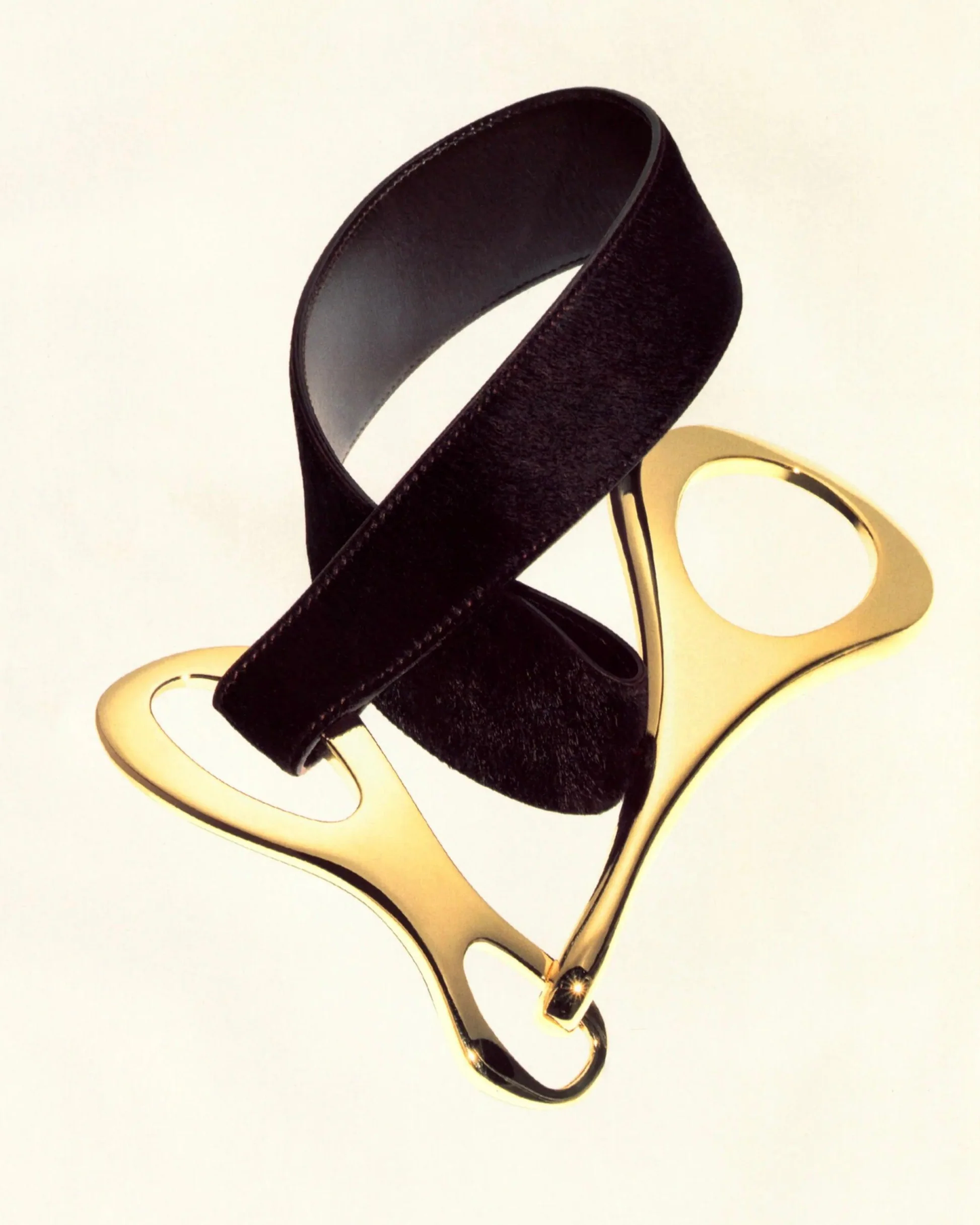 ICONIC Gucci Fall 1996 Oversized Gold Horsebit Black Pony-Styled Calfskin Belt 30