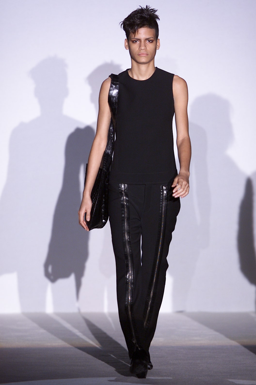 ICONIC Gucci Fall 2001 Tom Ford Black Wool & Leather Zipper Pants 42