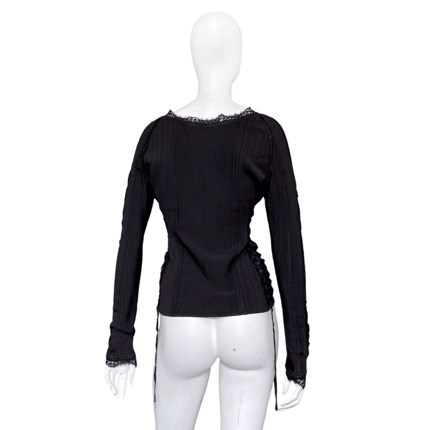 Dior Galliano Spring 2005 Black Bondage Lace Trim Corset Top