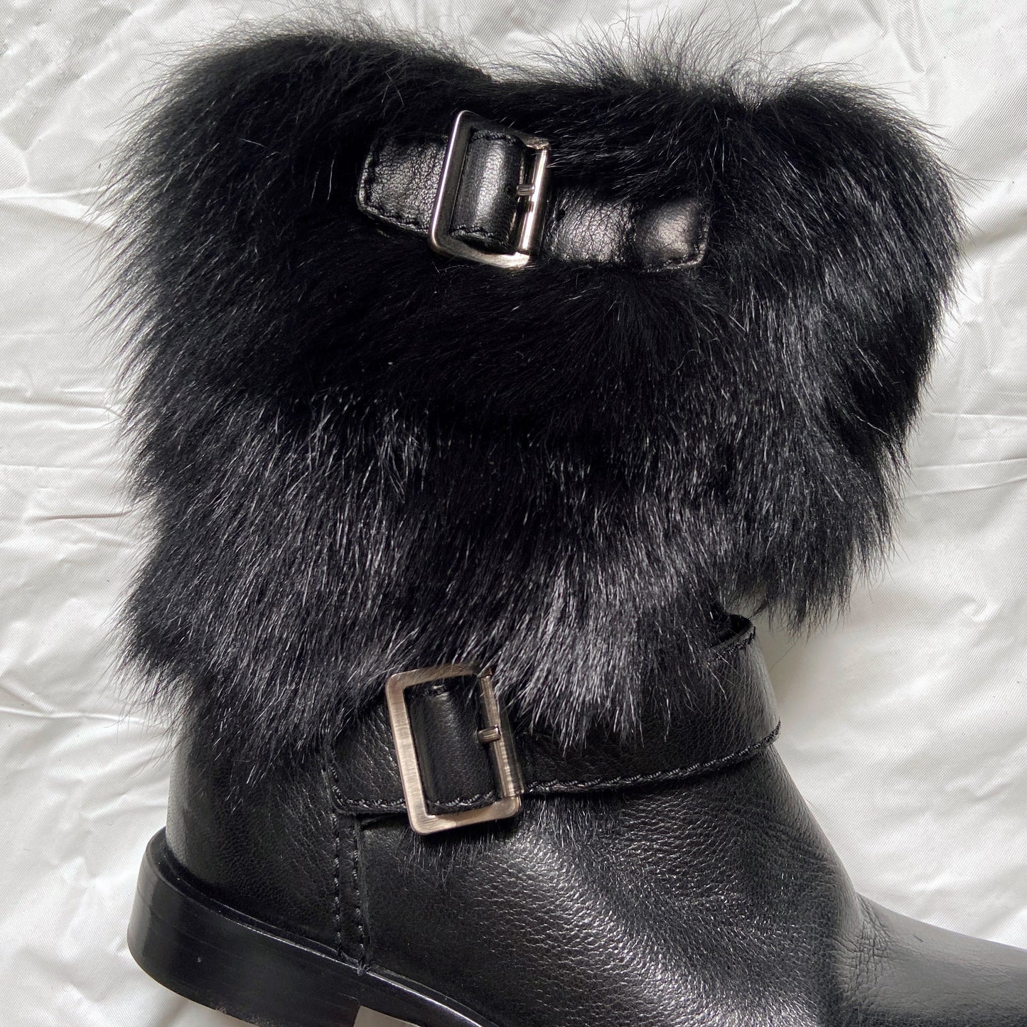 Prada Pony Fur Buckle Strap Ankle Boots 35.5