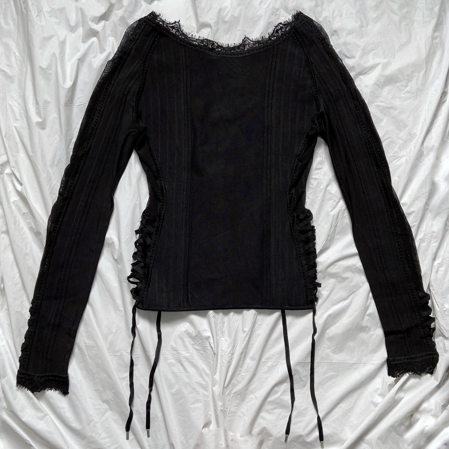 Dior Galliano Spring 2005 Black Bondage Lace Trim Corset Top