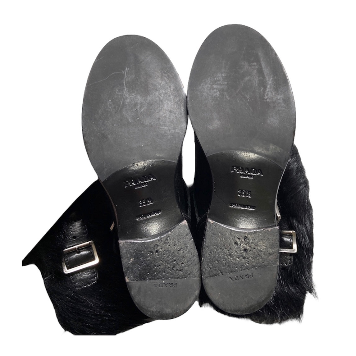 Prada Pony Fur Buckle Strap Ankle Boots 35.5