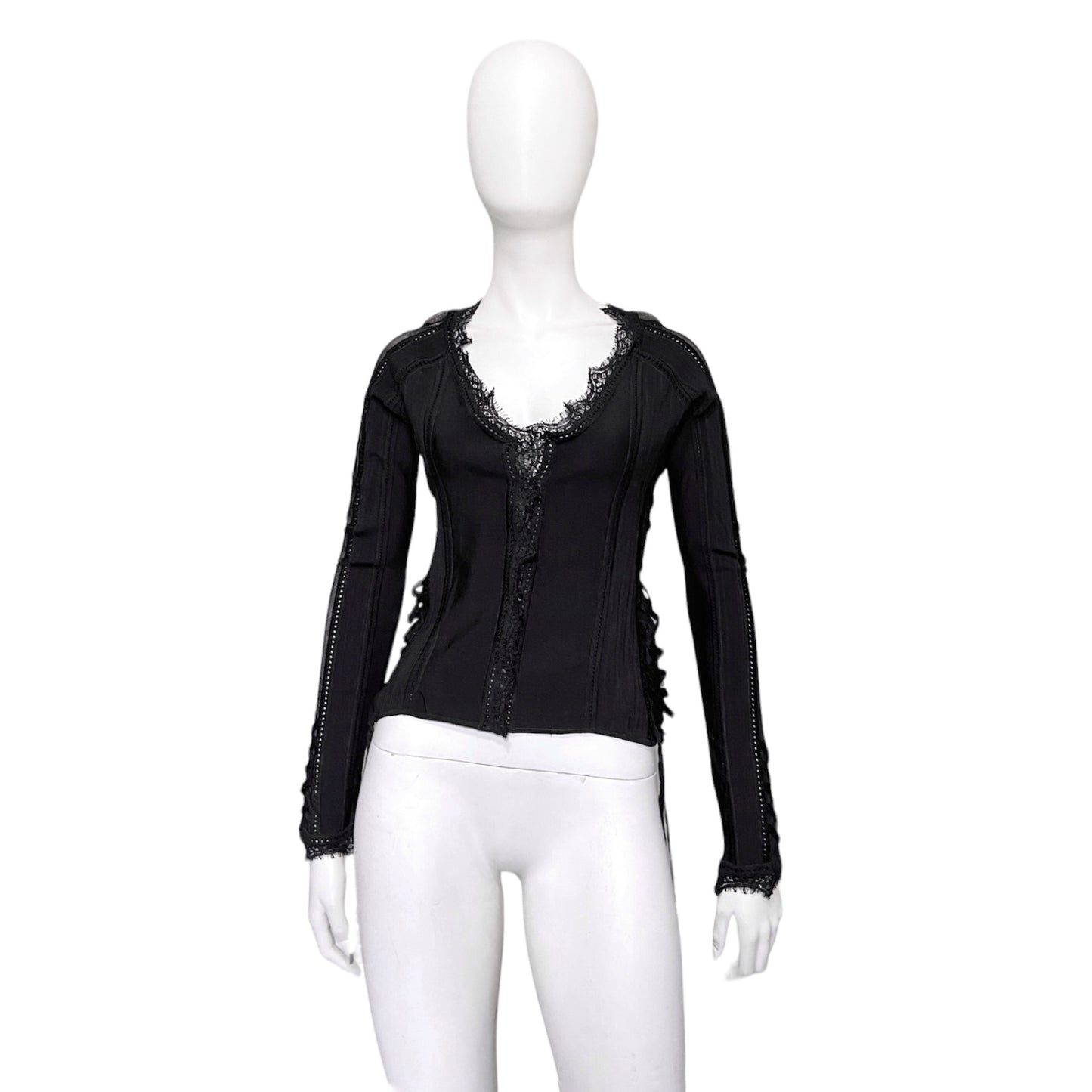 Dior Galliano Spring 2005 Black Bondage Lace Trim Corset Top