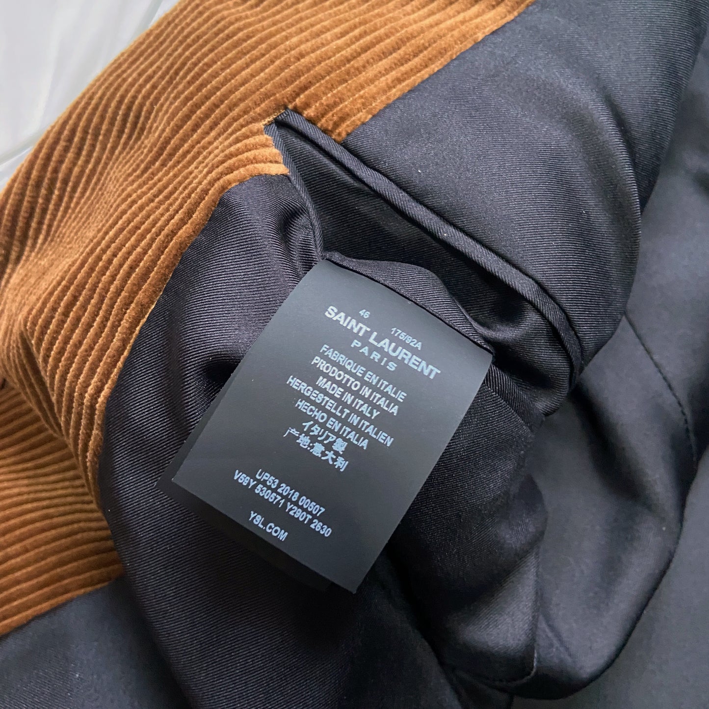 BWNT Saint Laurent Fall 2018 Brown Corduroy Blazer Jacket