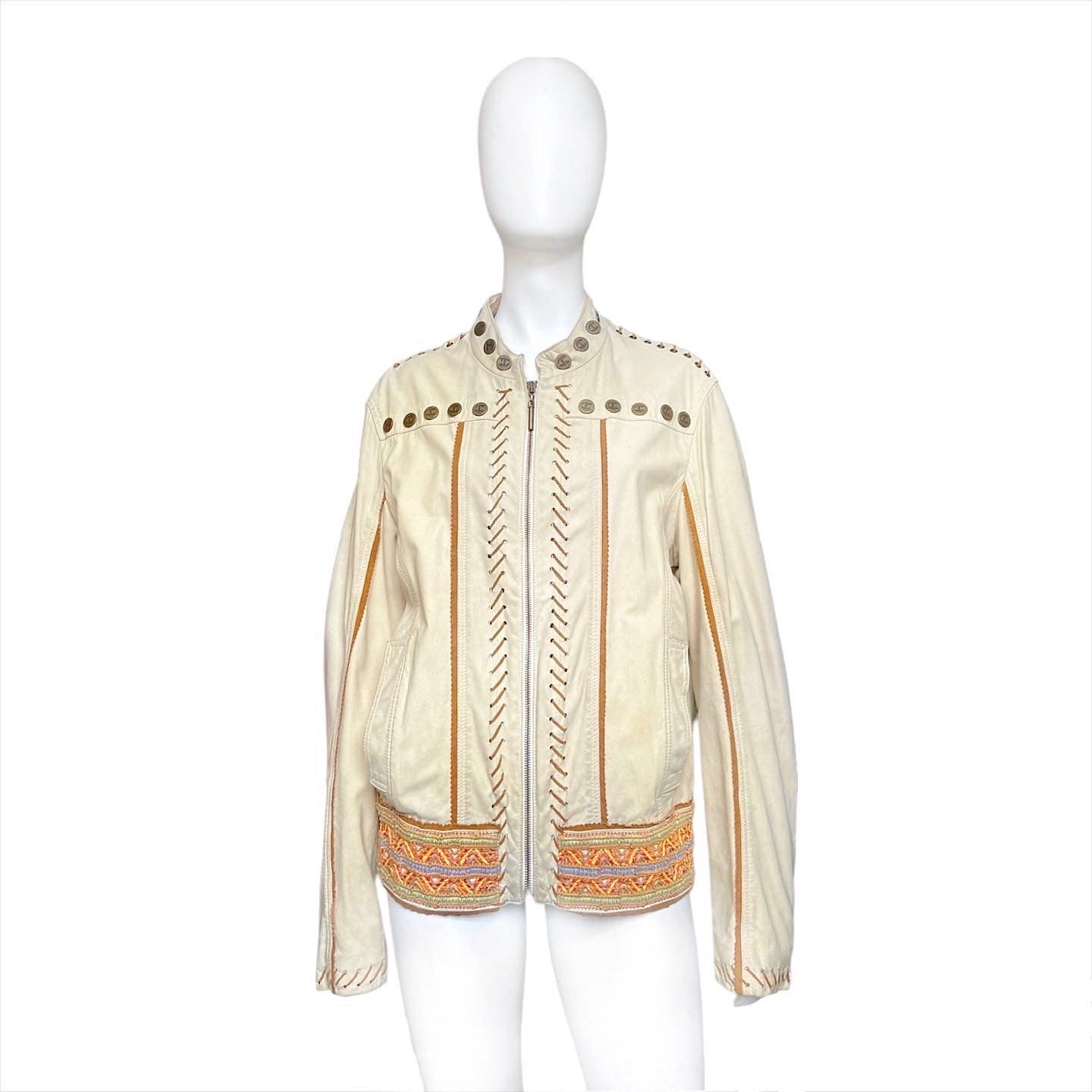 Roberto Cavalli lambskin indian tribal embossed leather jacket 50