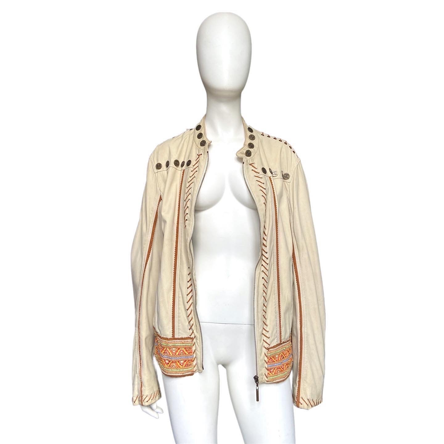 Roberto Cavalli lambskin indian tribal embossed leather jacket 50