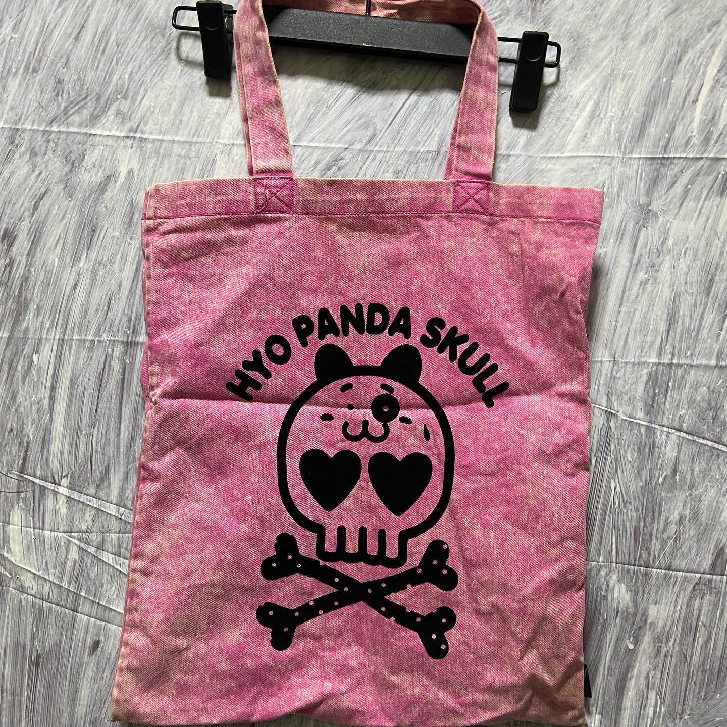 20471120 hyo panda skull denim tote bag