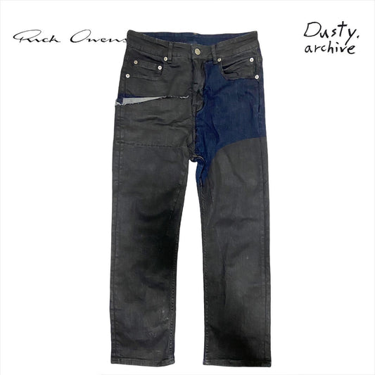 Rick owens Detroit black waxed combo jeans 28
