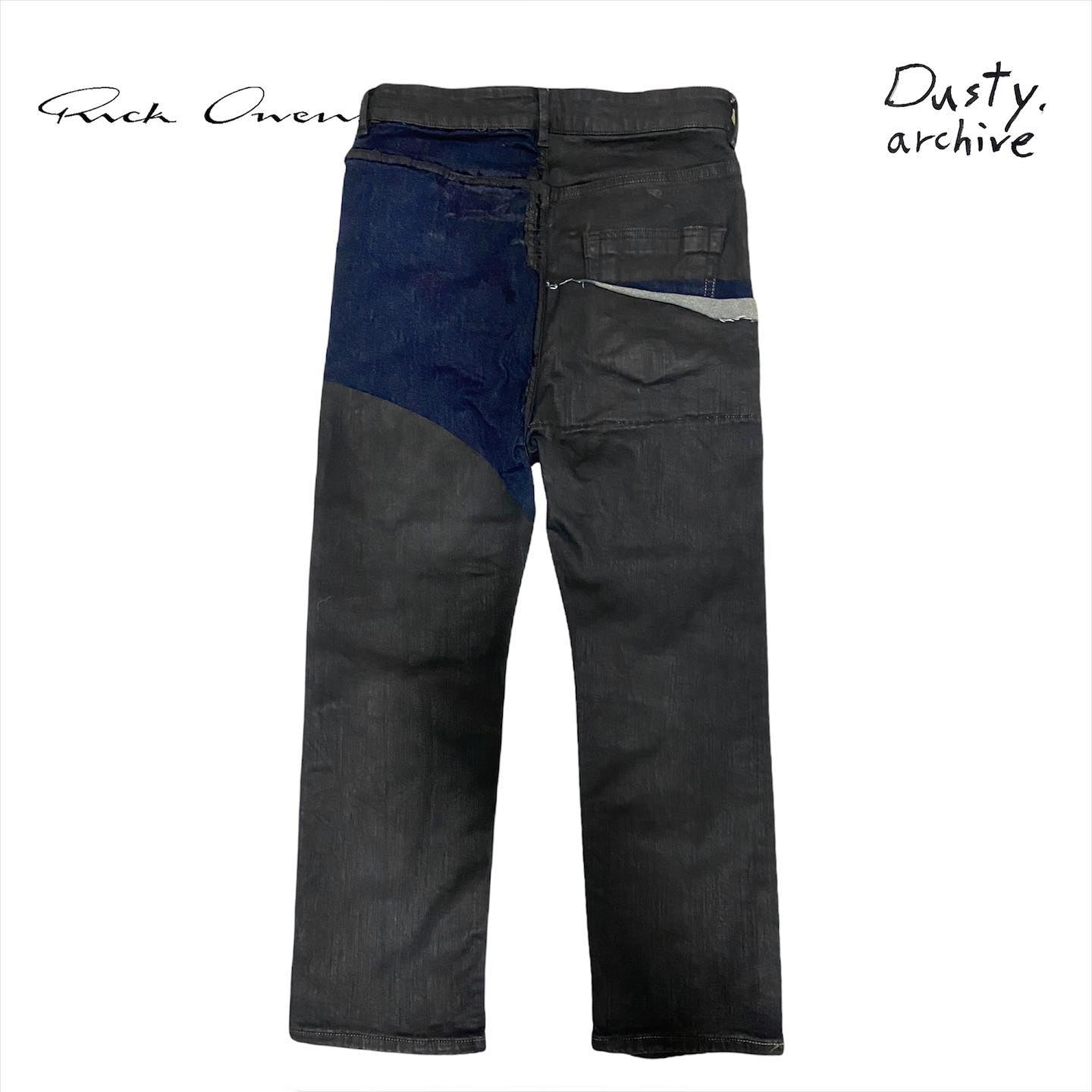 Rick owens Detroit black waxed combo jeans 28