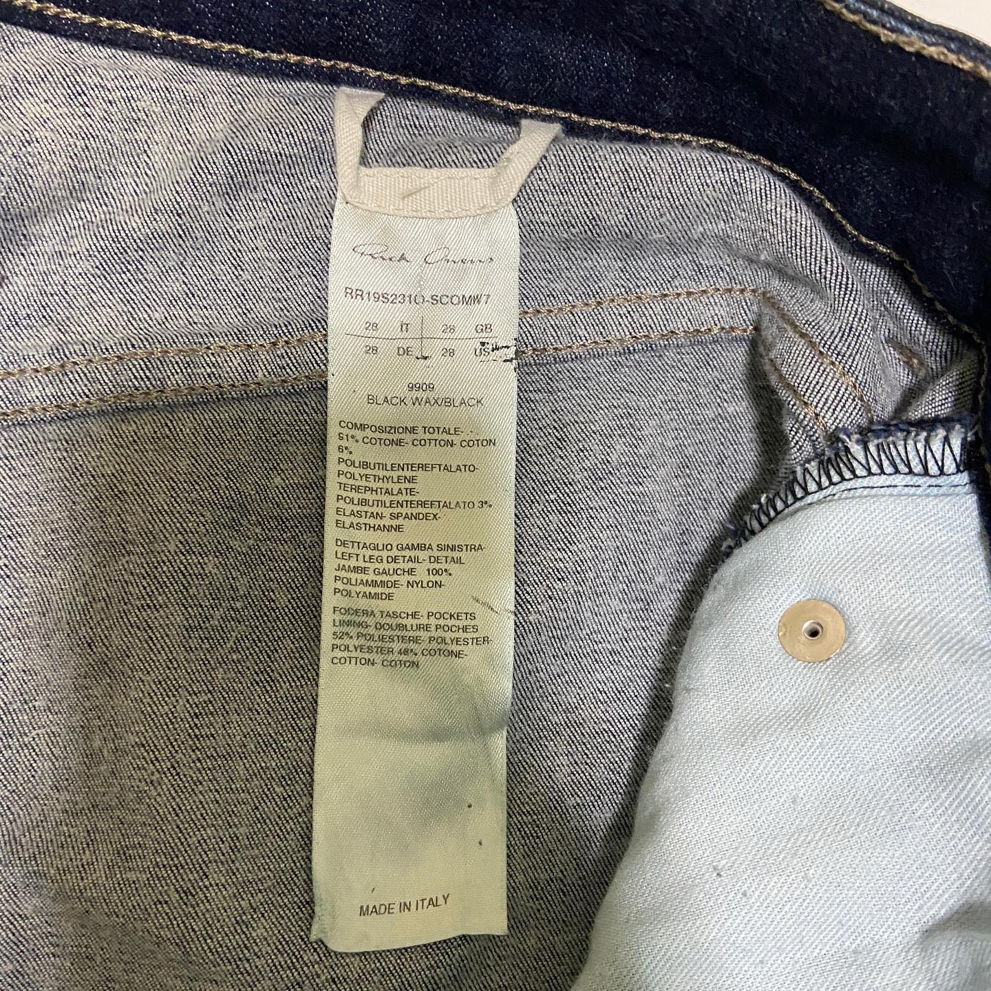 Rick owens Detroit black waxed combo jeans 28