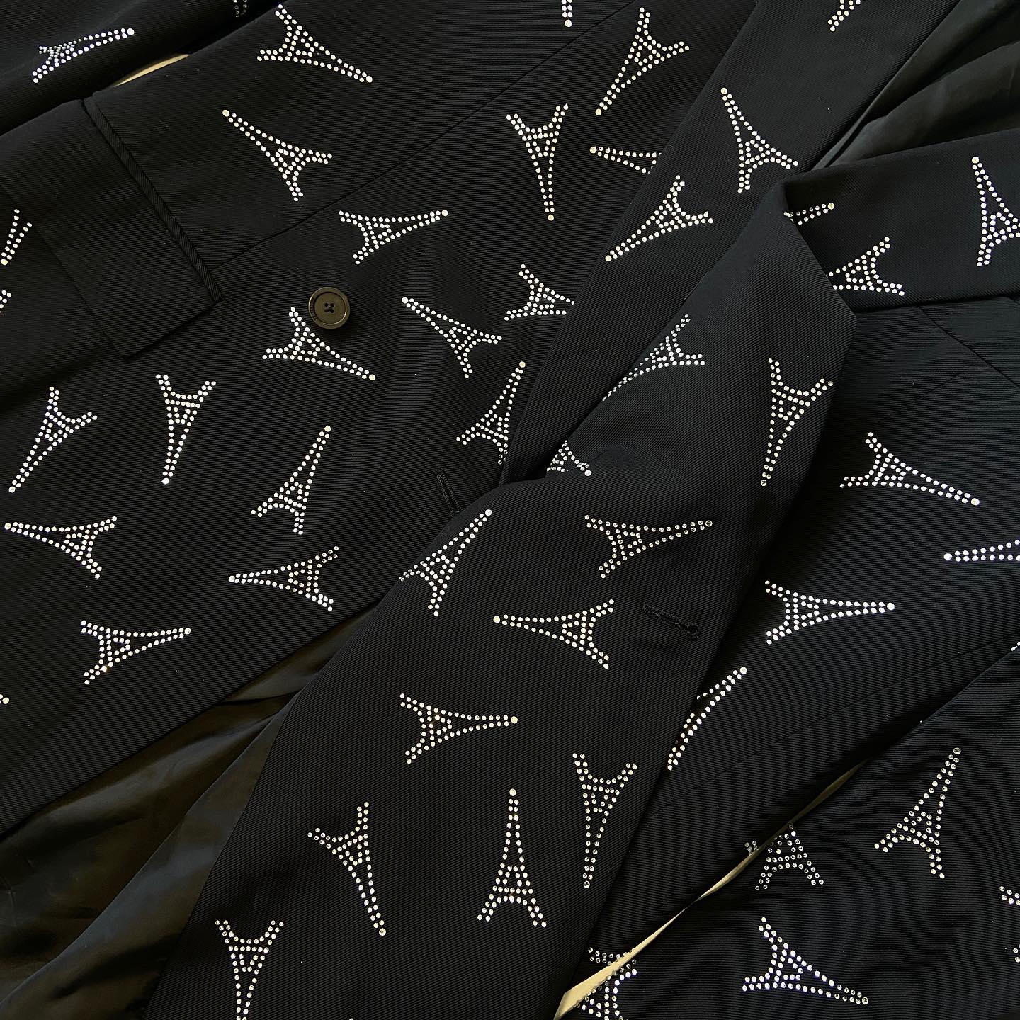 Balenciaga Eiffel tower swaroski crystal embroidered 80s double-breasted blazer 46