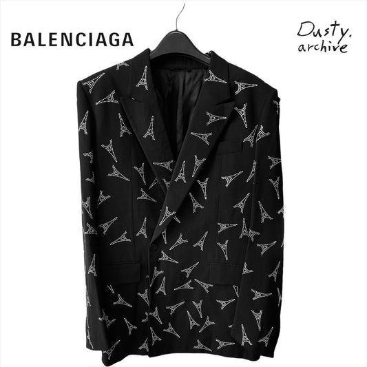 Balenciaga Eiffel tower swaroski crystal embroidered 80s double-breasted blazer 46