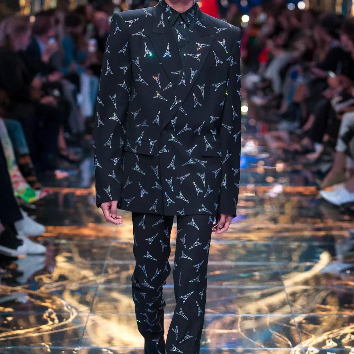 Balenciaga Eiffel tower swaroski crystal embroidered 80s double-breasted blazer 46