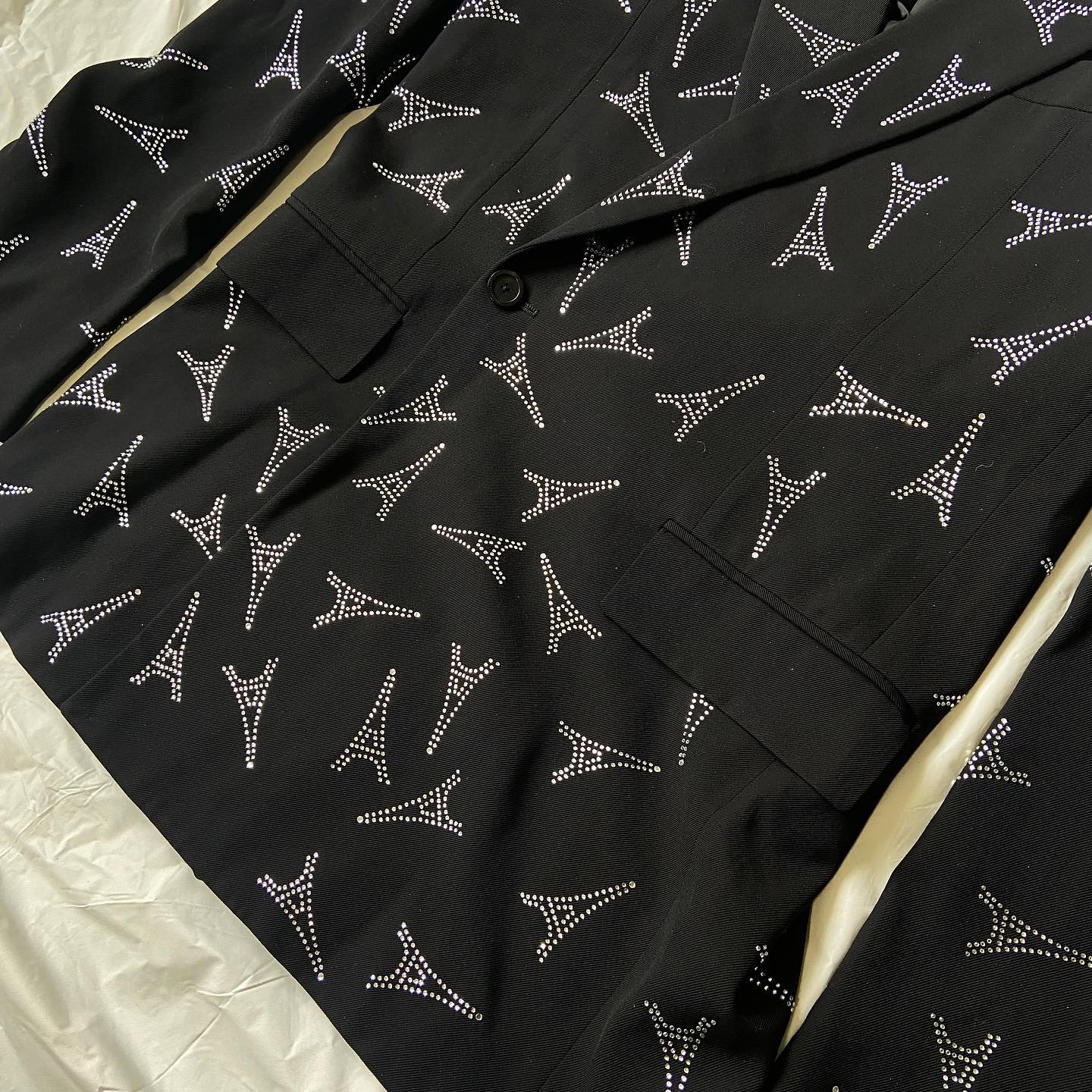 Balenciaga Eiffel tower swaroski crystal embroidered 80s double-breasted blazer 46