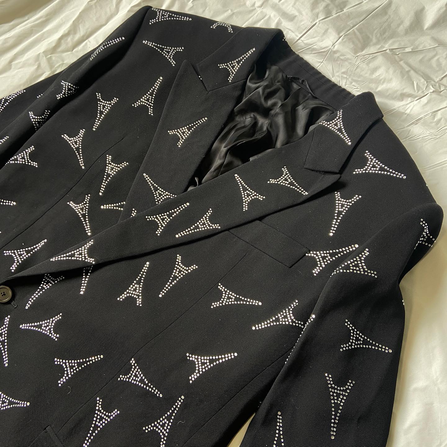 Balenciaga Eiffel tower swaroski crystal embroidered 80s double-breasted blazer 46
