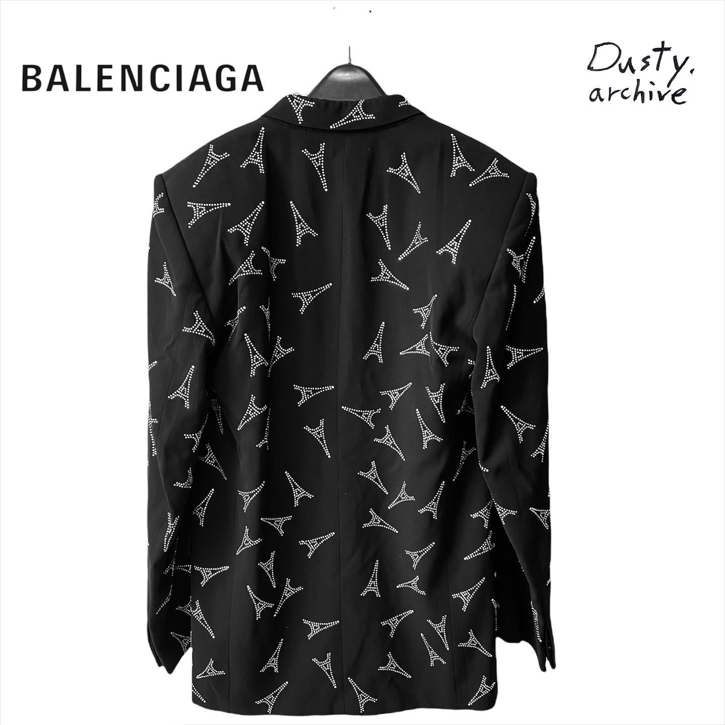 Balenciaga Eiffel tower swaroski crystal embroidered 80s double-breasted blazer 46