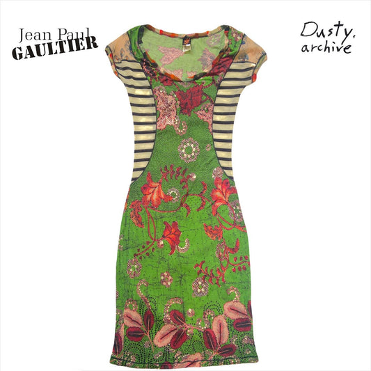 Jean paul gaultier soleil trompe O’leil mesh floral / jellyfish midi dress XS