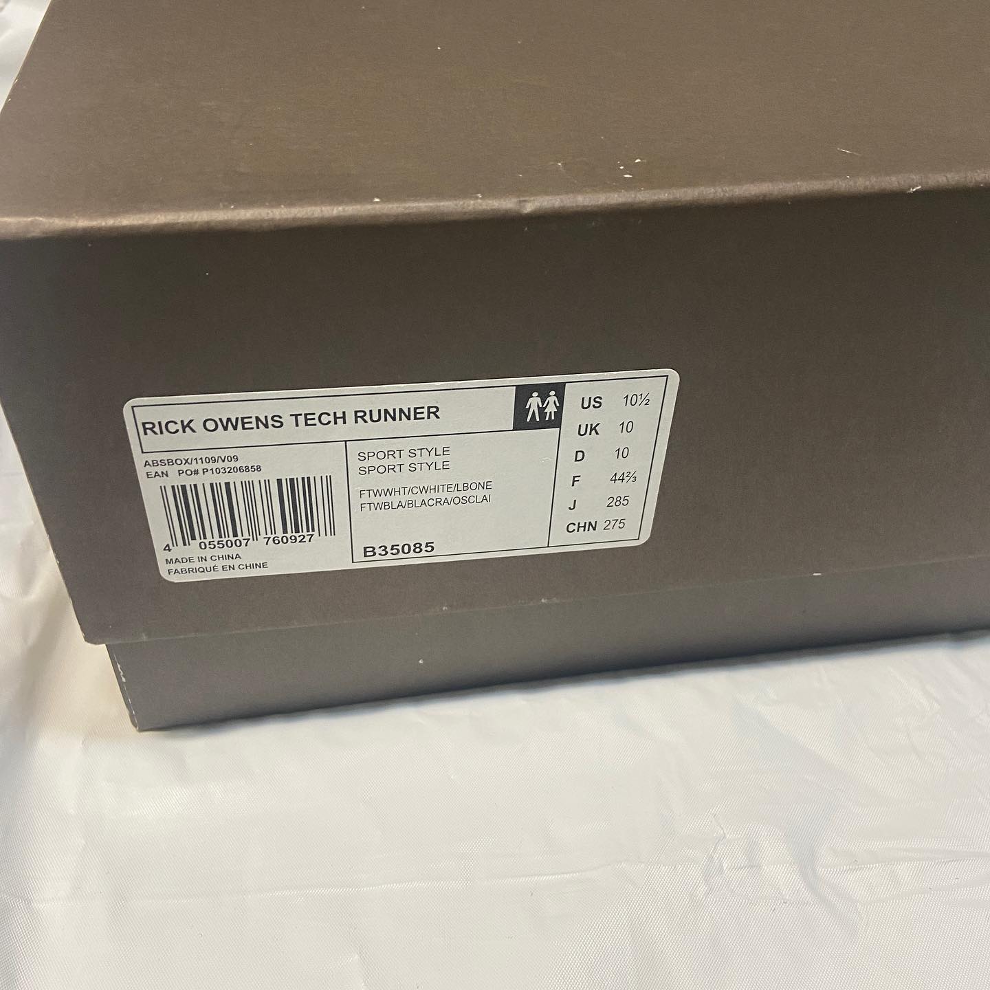 Rick owens x adidas white chalk tech runner sneakers 44.5