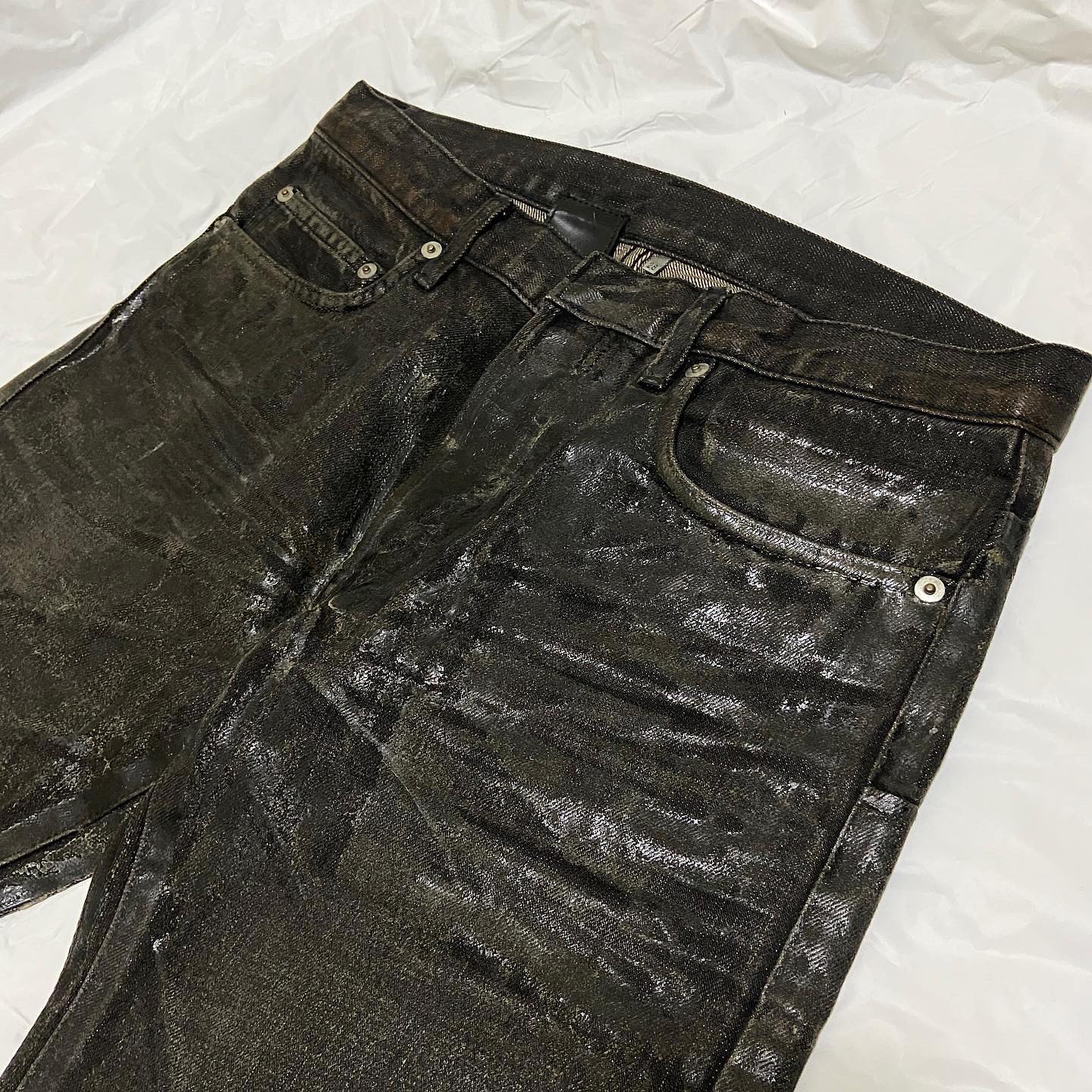 Dior homme “Luster” burnt waxed clawmark denim jeans 28