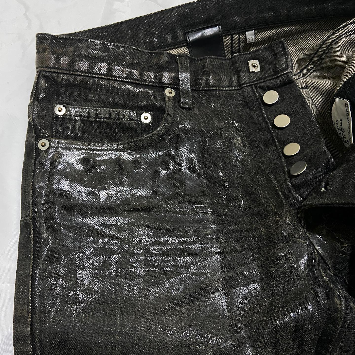 Dior homme “Luster” burnt waxed clawmark denim jeans 28