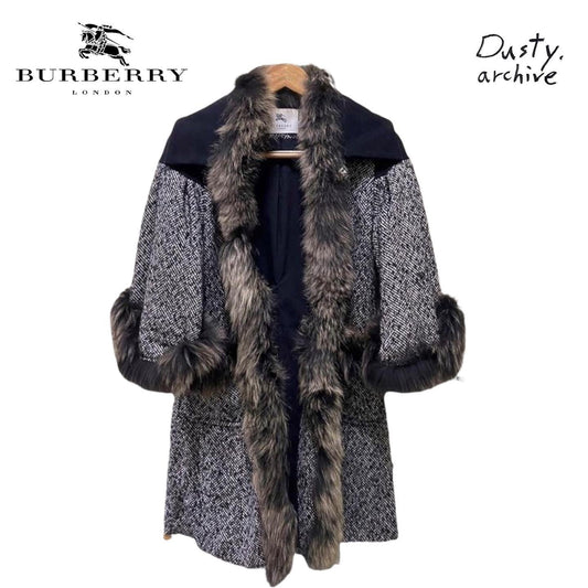 Burberry fur tweed coat 38