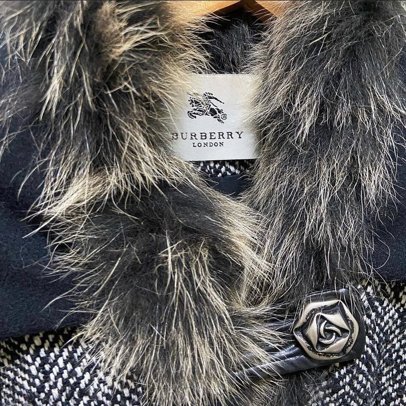 Burberry fur tweed coat 38