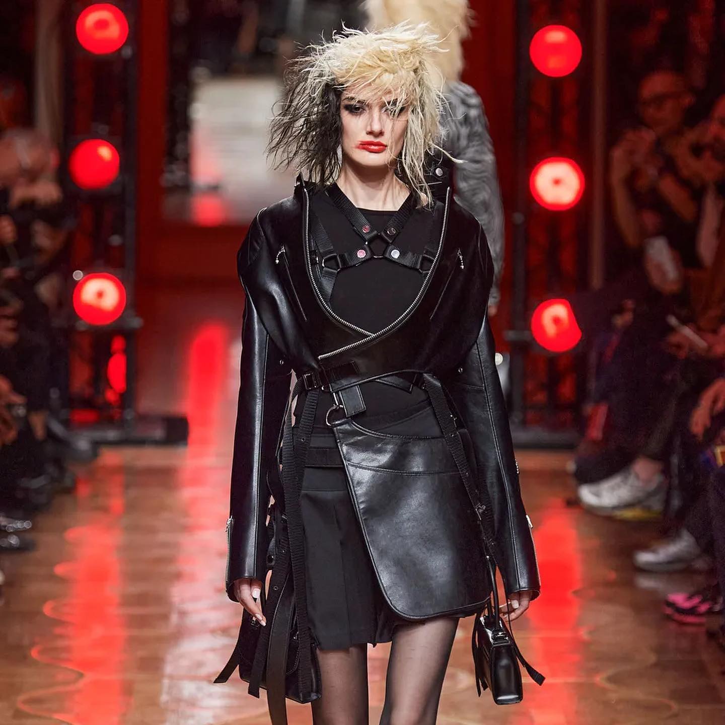 Junya Watanabe fw20 black mesh top with leather sleeves S