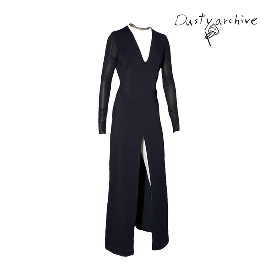 Versace plunging open back dress evening gown with gold crystal necklace and back chains 38