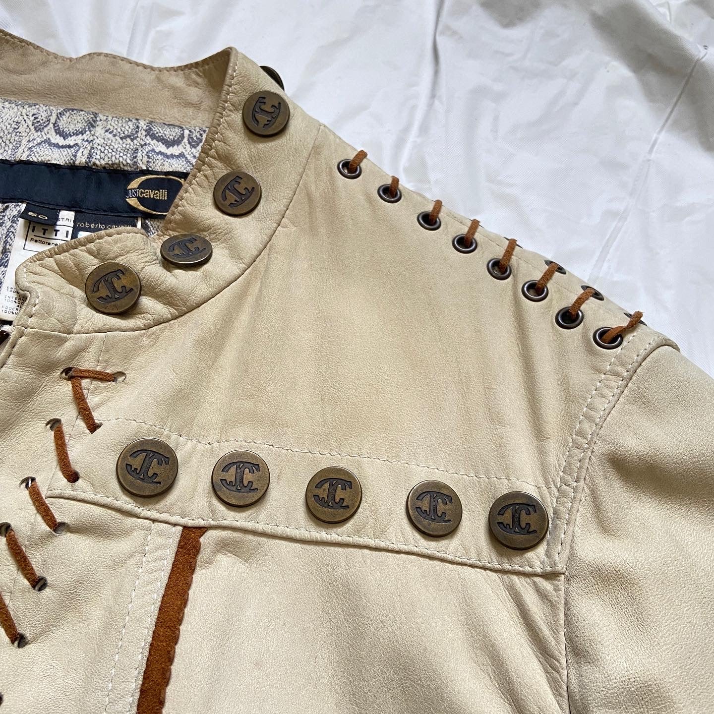 Roberto Cavalli lambskin indian tribal embossed leather jacket 50