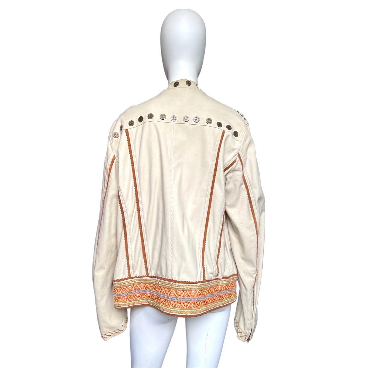 Roberto Cavalli lambskin indian tribal embossed leather jacket 50