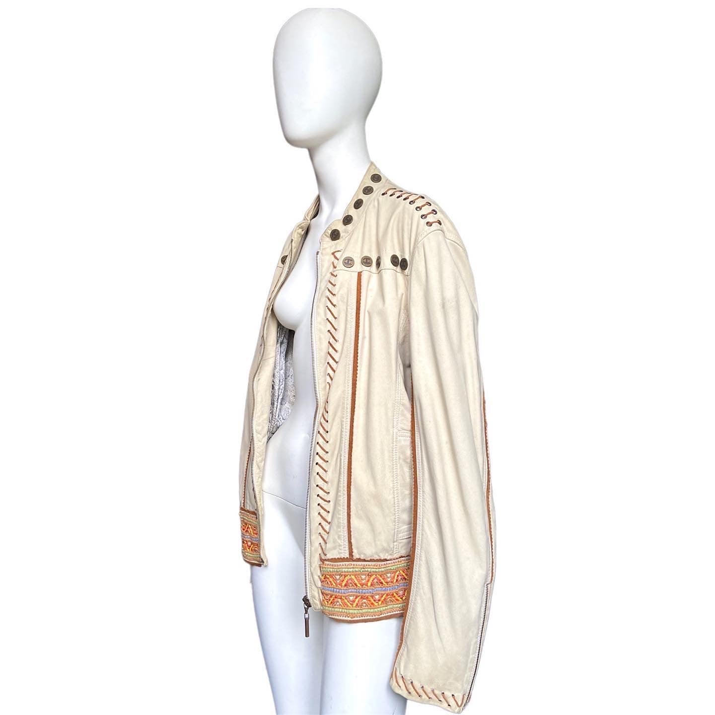 Roberto Cavalli lambskin indian tribal embossed leather jacket 50