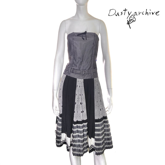 JEAN PAUL GAULTIER ILLUSION POLKA MESH PLEATED CORSET STRAPLESS DRESS 38