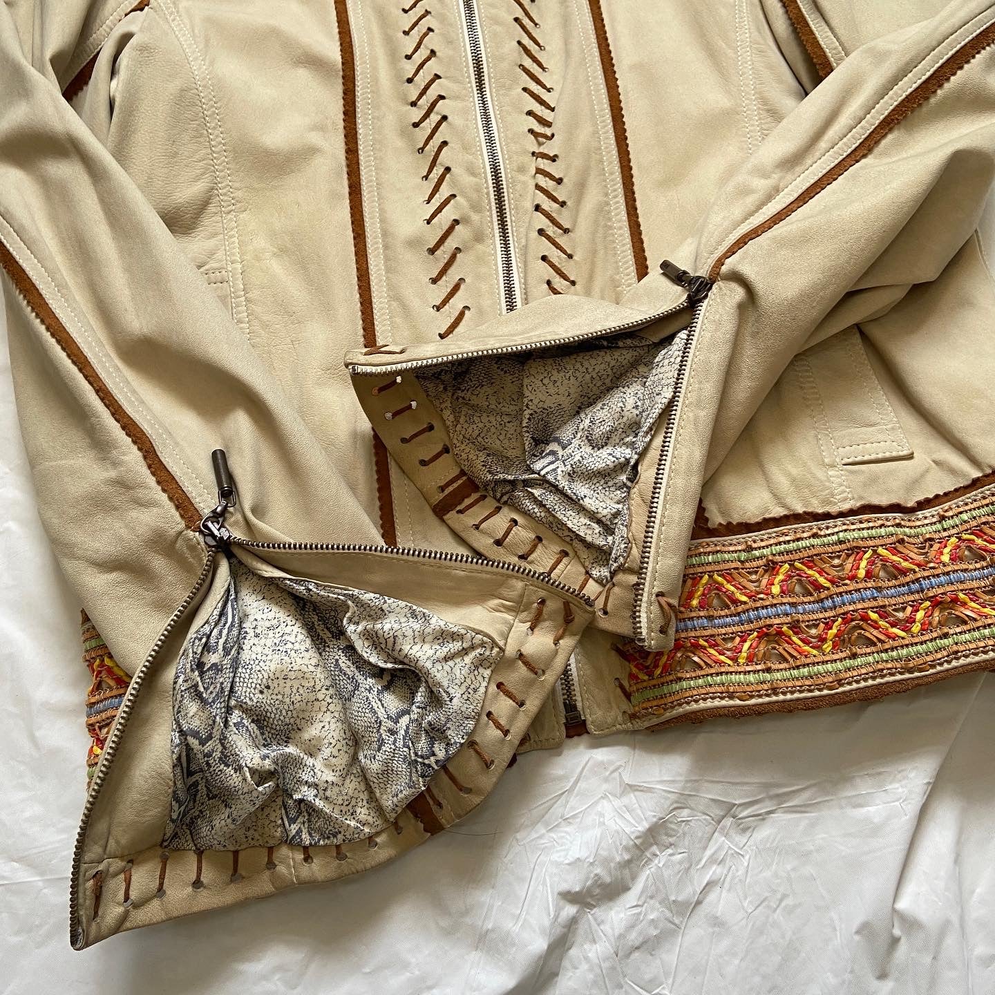 Roberto Cavalli lambskin indian tribal embossed leather jacket 50