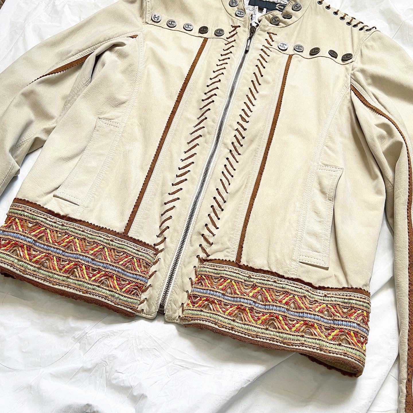 Roberto Cavalli lambskin indian tribal embossed leather jacket 50