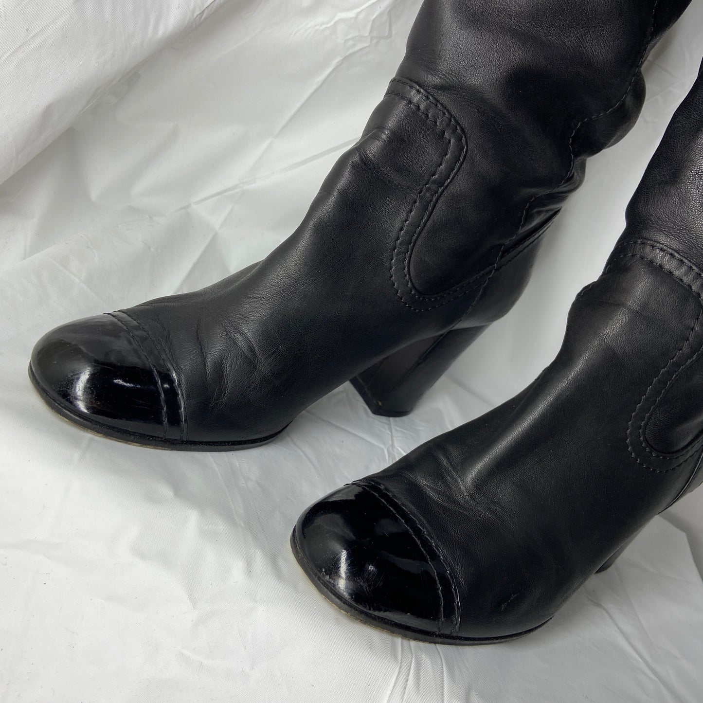 Chanel calf leather knee high heel boots 39