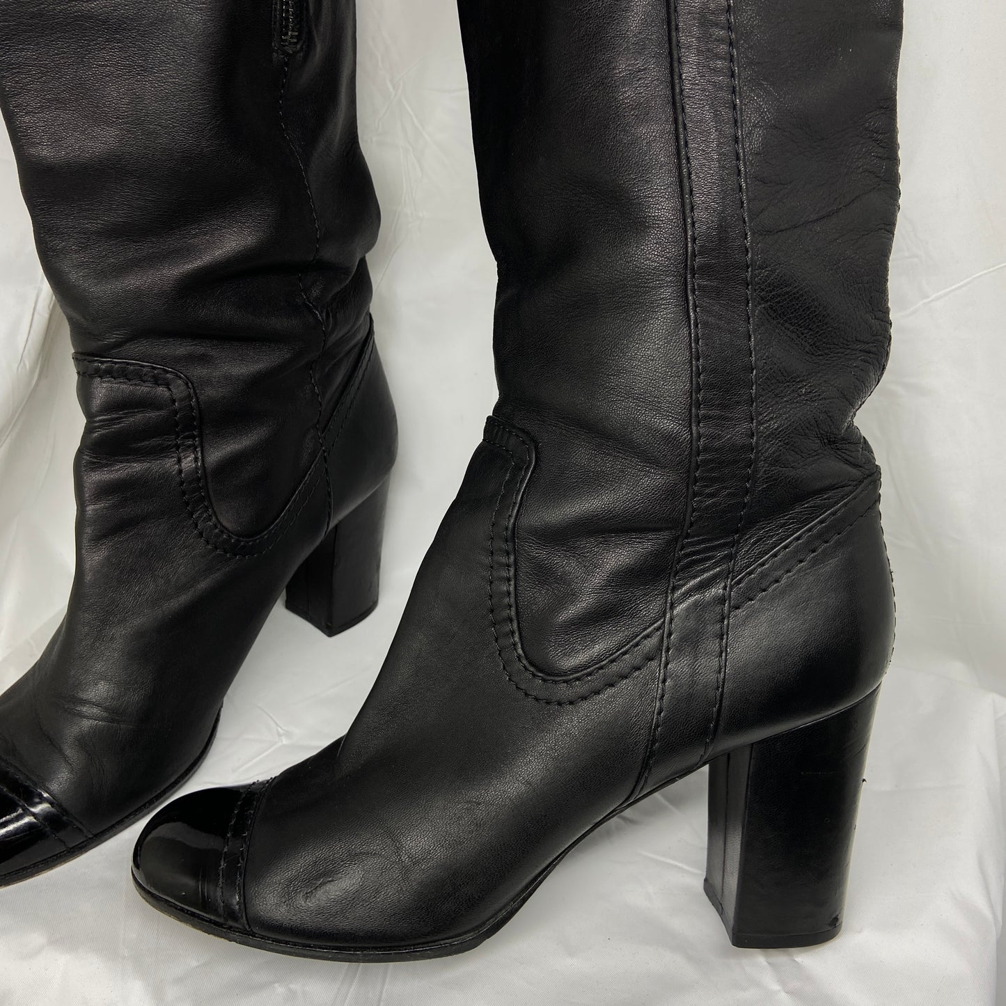 Chanel calf leather knee high heel boots 39