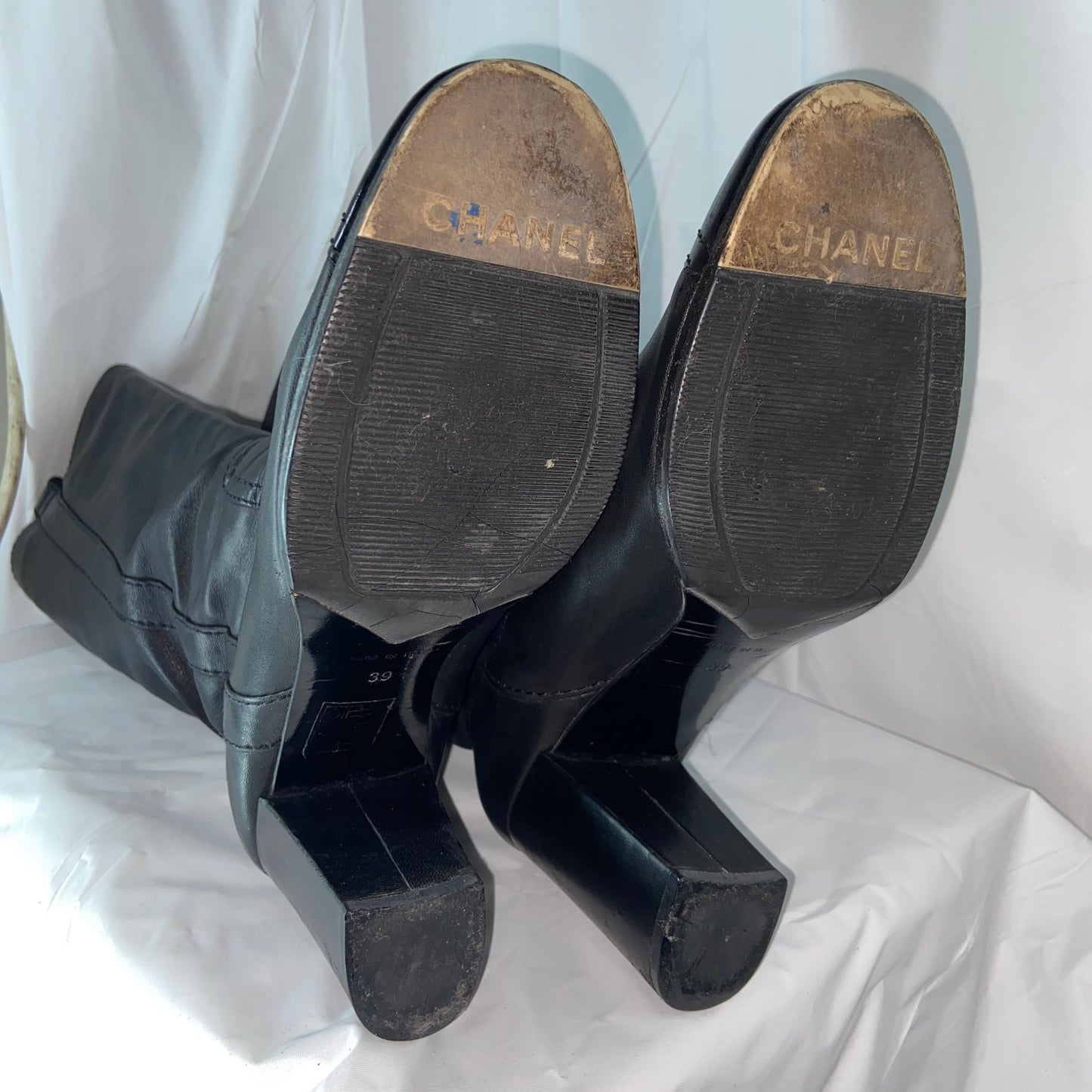 Chanel calf leather knee high heel boots 39